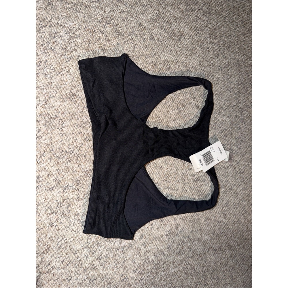 L*SPACE SWIMWEAR BLACK RIDIN' HIGH TARA KEYHOLE TIE RACERBACK BIKINI TOP (L) NWT